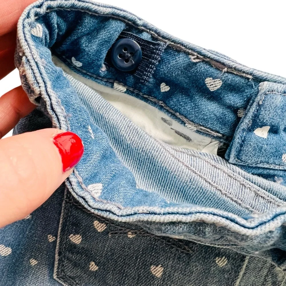 GAP Kids Heart Print Skinny Cotton Blend Jeans Blue White Sz 4 Years - Picture 6 of 10